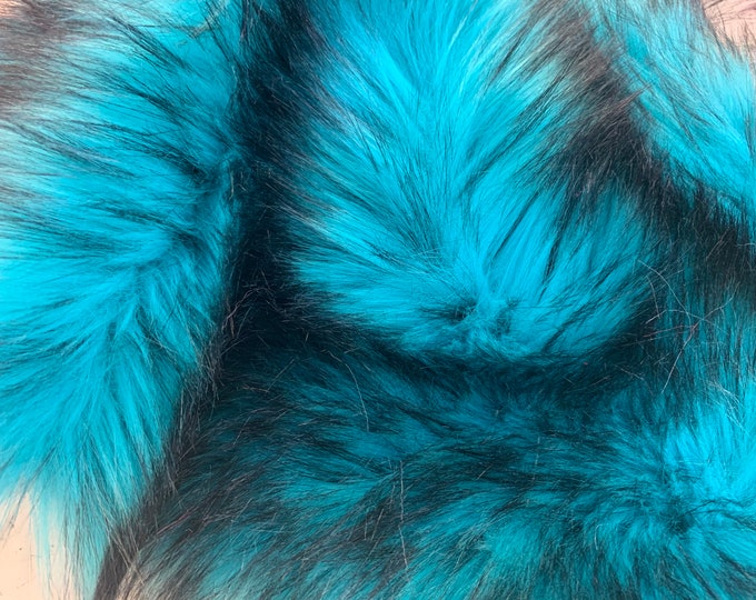 New ( Turquoise ) Husky Faux Fur Fabric By The Yard_ Shaggy Long Pile Fake Fur Material/ 2 TONE Fur / 60 Inches Width/ For Blanket, Jacket,