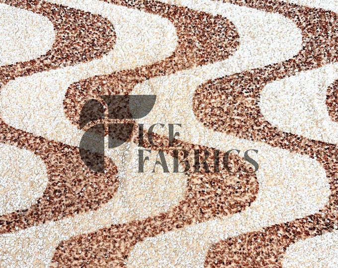 Wavy Sequin Stretch Velvet Fabric by The Yard - 60" Wide Rose Gold White on Rose Gold Velvet for Apparel, Costume, Decor