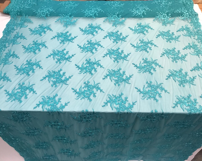 Teal Floral Top women fashion prom wedding dress fabric by the yard.embroidered Mesh lace for apparel,decorations,night gowns,tablecloths