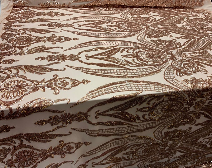 Royalty Iridescent (Khaki) Sequins 4 Way Stretch Spandex Mesh Fabric By The Yard/ Embroidery Fabric/ Prom Lace/ Wedding Dress/