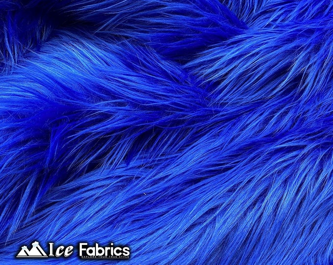 Royal Blue Shaggy Mohair Animal Long Pile Faux Fur Fabric By The Yard | Fake Fur Material | 60” Wide | Solid and Soft