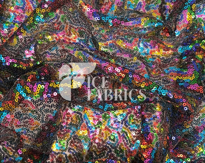 Rainbow All-Over Mesh Sequins Fabric by The Yard - 48" Wide Shiny 3mm Mini Sequin Fabric on Mesh for Apparel and Decor - Ice Fabrics