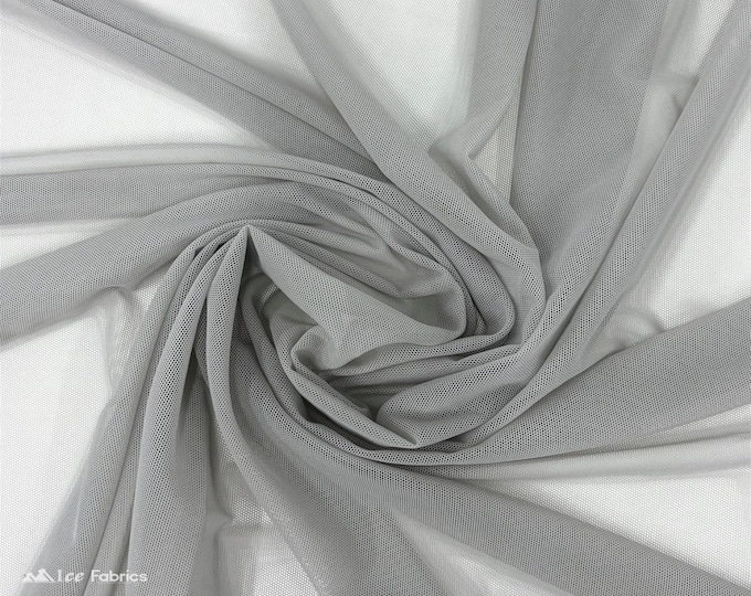 Silver Stretch Power Mesh Fabric | 4 Way Stretch Nylon Power mesh Fabric By The Yard | Net Fabric