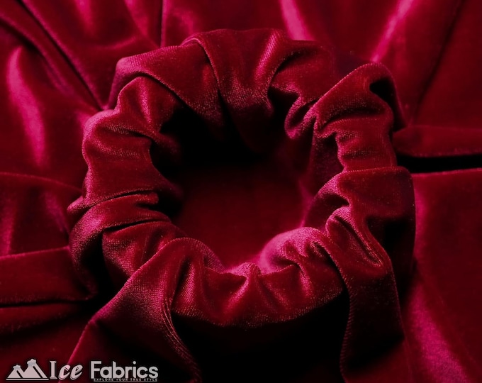 Smooth Wine Red 4 Way Stretch Velvet Fabric By The Yard | Polyester Spandex Fabric | 60” Wide | for Dress, tablecloth, Drapery