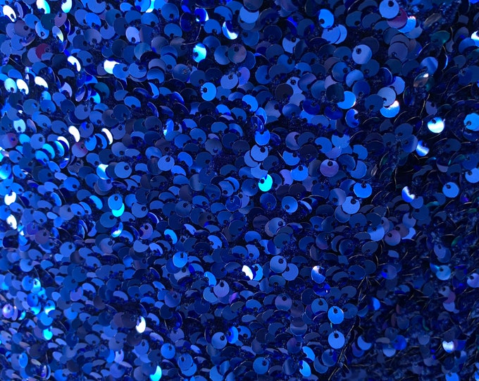 Beverly Design (Royal Blue) iridescent Hologram Sequins ON A Blue Stretch Velvet Fabric By The Yard// 2 Way Stretch Velvet Sequins Lace.