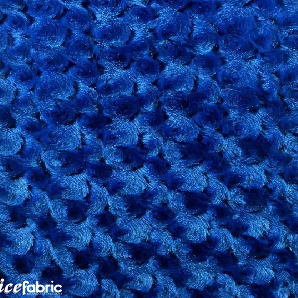 Navy Rose Rosette Minky Fabric By The Yard | 4 Way stretch Fabric | Ultra Super Soft Fabric | 58” Wide Swirl Plush Texture Fabric