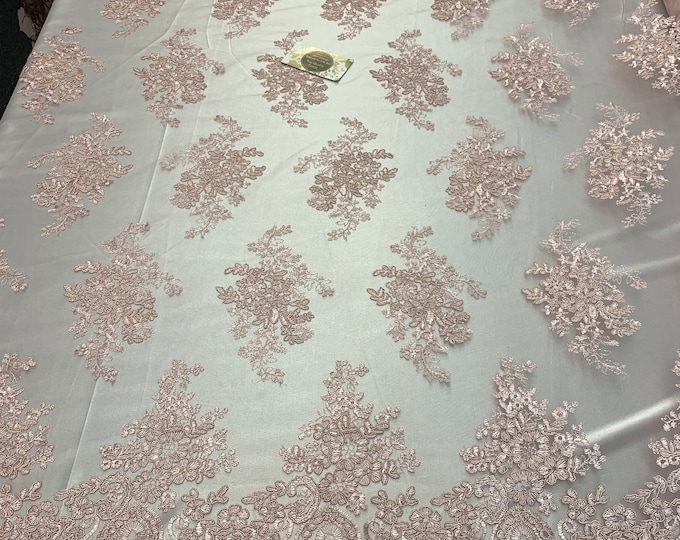 French Design Flower/Floral Mesh Lace (By The Yard)(Half Yard) Embroidery Lace Fabric (Light Pink)For Tablecloths/ Runners/ Skirts/ Costumes