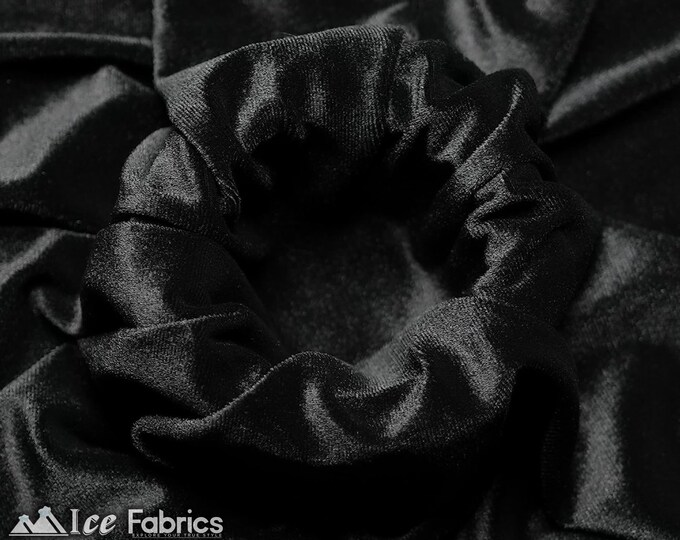 Smooth Black 4 Way Stretch Velvet Fabric By The Yard | Polyester Spandex Fabric | 60” Wide | for Dress, tablecloth, Drapery