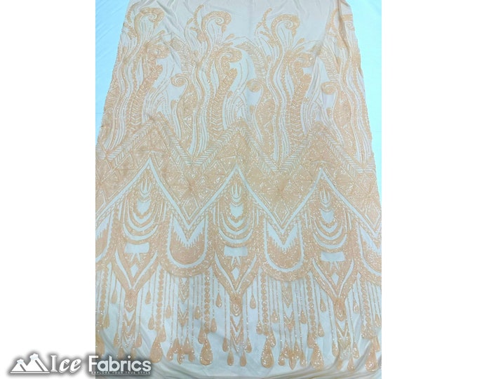 African Peach 4 Way Stretch Sequin Fabric By The Yard | Mesh Sequin Fabric | Embroidered Lace Fabric