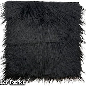 Black Long pile Square Faux Fur Fabric | sold by Square Pre Cut | for Clothing, Pillows, decoration