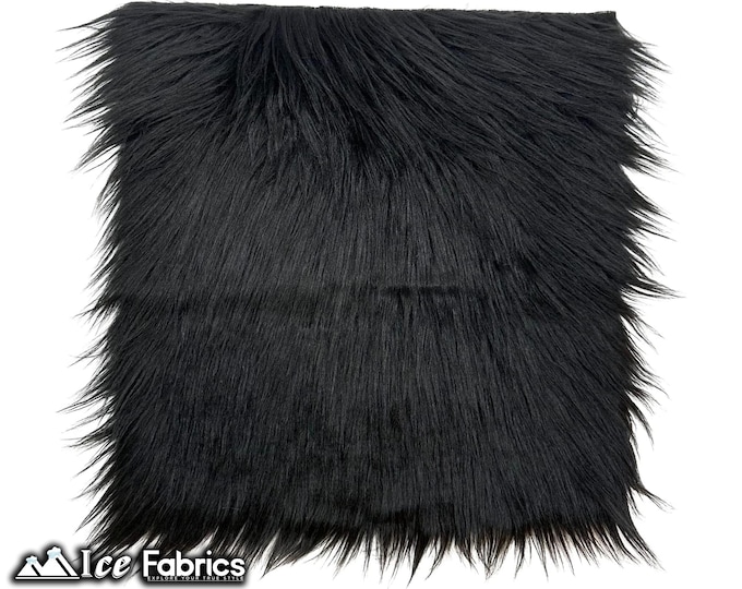 Black Long pile Square Faux Fur Fabric | sold by Square Pre Cut | for Clothing, Pillows, decoration