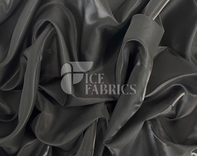 Black Reflective Liquid Thick Silky Satin Fabric - 58” Wide Shiny Two-Tone Satin Fabric - Bridal Satin Fabric for Dress, Decoration