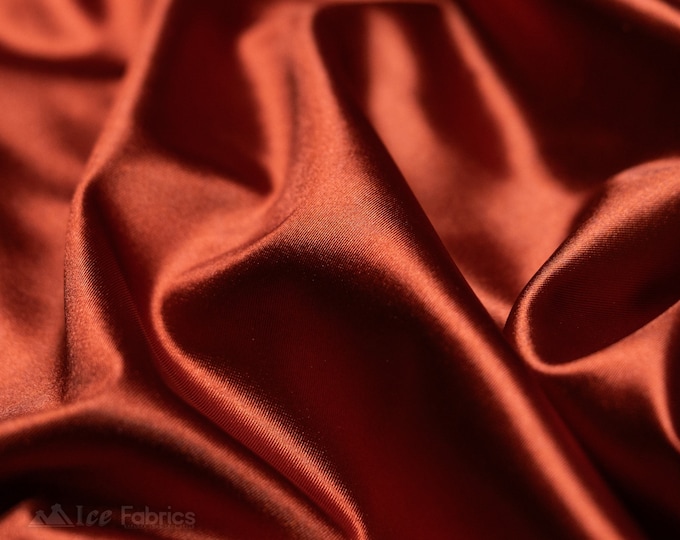Rust 4 way stretch Silky Spandex Satin Fabric By The Yard | Shiny Satin Fabric | 60” Wide | Thick and Heavy Satin Spandex