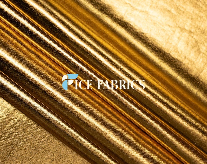 Gold Metallic Foil knit 4 Way stretch Spandex Fabric By The Yard Shiny Stretch Fabric for Dress, night gowns