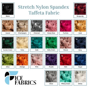 Stretch Taffeta Fabric By The Yard Nylon Spandex Taffeta Fabric for Dress, Clothing, costume, Bridal Wear (60” Wide)