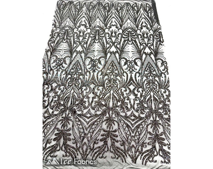 New Embroidery Black Sequin Fabric By The Yard | 4 Way Stretch Mesh Fabric Spandex Geometric Fabric | for Prom Dress