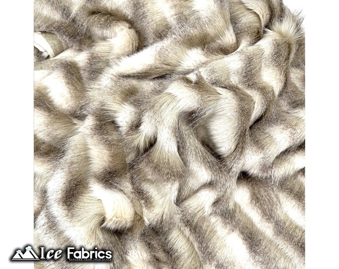Fancy Feather Beige, Brown, White Faux Fur Fabric By The Yard | Long Pile Fur Fabric | (60” Wide ) blanket, clothing, Jacket.