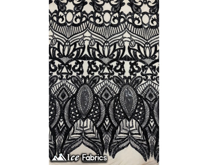 Luxury Sequin Fabric By The Yard | Black on Nude Power mesh | 4 Way Stretch Lace Fabric | Prom Dress (B I G)