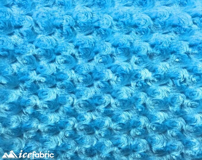 Turquoise Rose Rosette Minky Fabric By The Yard | 4 Way stretch Fabric | Ultra Super Soft Fabric | 58” Wide Swirl Plush Texture Fabric