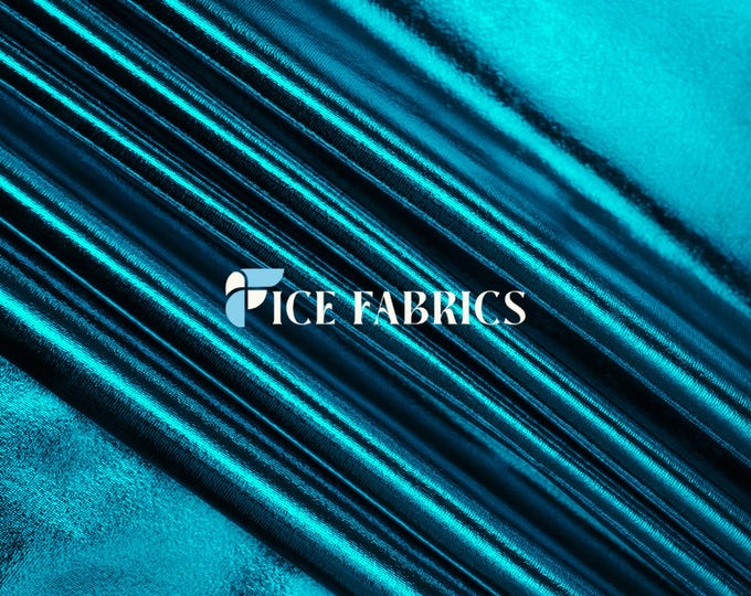 Turquoise Metallic Foil knit 4 Way stretch Spandex Fabric By The Yard Shiny Stretch Fabric for Dress, night gowns