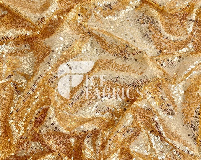 Gold All-Over Mesh Sequins Fabric by The Yard - 48" Wide Shiny 3mm Mini Sequin Fabric on Mesh for Apparel and Decor - Ice Fabrics