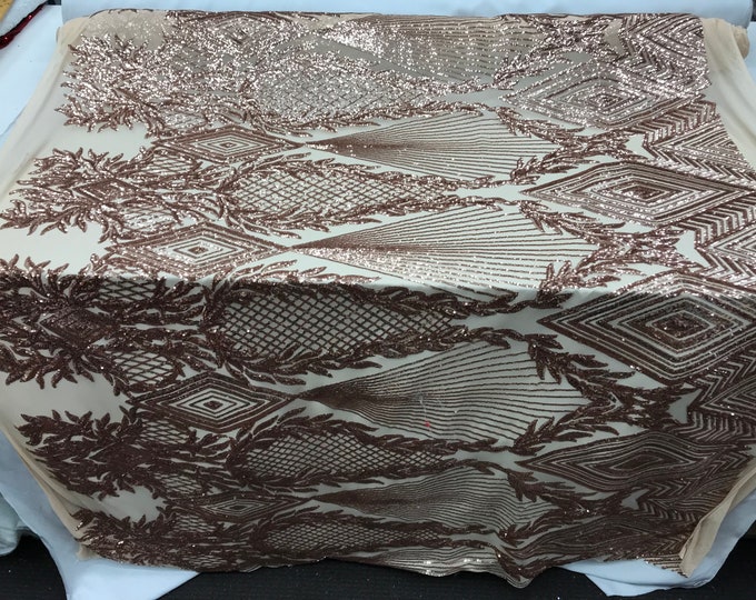 Champagne Luxury Sequins High Quality 4 Way Stretch Sequins Embroidery Fabric on A Mesh Lace By The Yard. Wedding Prom Dress, Tablecloths.