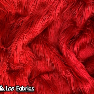 Red Shaggy Mohair Animal Long Pile Faux Fur Fabric By The Yard | Fake Fur Material | 60” Wide | Solid and Soft