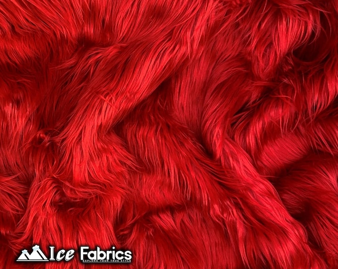 Red Shaggy Mohair Animal Long Pile Faux Fur Fabric By The Yard | Fake Fur Material | 60” Wide | Solid and Soft