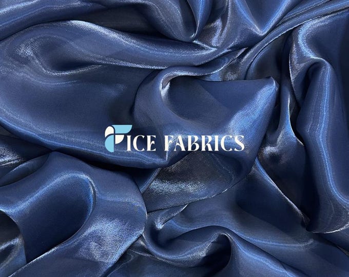 Navy Blue Iridescent Reflective Liquid Chiffon Fabric By The Yard (60” Wide) Crystal Chiffon Fabric Prom and Wedding dress