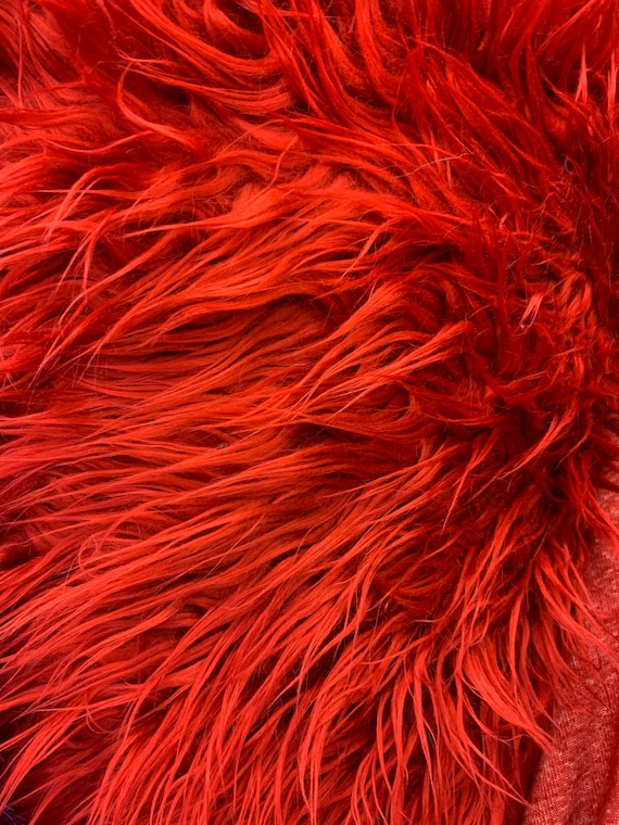 Red Canadian Faux Fur Fabric by the Yard Mongolian Long Pile Fur