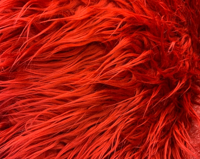 Red- Canadian faux fur fabric By The Yard- Mongolian Long Pile Fur Fabric - Soft and Smooth for Crafts, Bed Spreads, Throw Blankets
