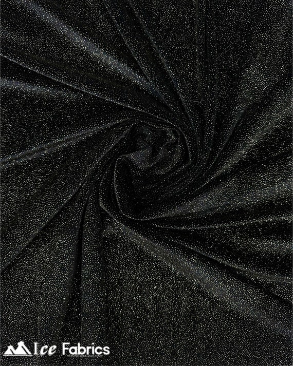 Shiny Glitter Stretch Velvet Spandex Fabric | VelvetGlow By The Yard (60" Wide) / Black Gold