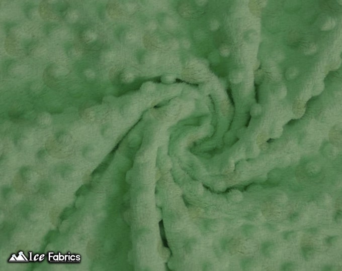 New Sage Dot Minky Fabric By The Yard | Wholesale Price Ultra Soft Fleece Fabric | 60” Wide