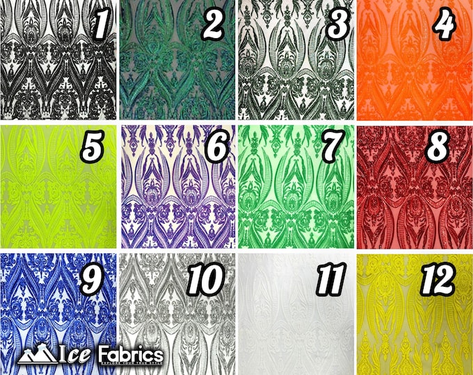 New Sequin Fabric | 4 Way Stretch Mesh Spandex Fabric | By The Yard | Embroidery Lace Fabric On Mesh Fabric | (EGP)