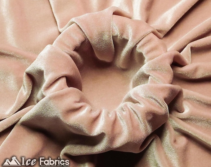 Smooth Rose Gold 4 Way Stretch Velvet Fabric By The Yard | Polyester Spandex Fabric | 60” Wide | for Dress, tablecloth, Drapery