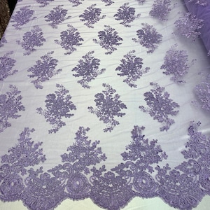 French Design Flower/Floral Mesh Lace (By The Yard)(Half Yard) Embroidery Lace Fabric (Lavender) For Tablecloths/ Runners/ Skirts/ Costumes