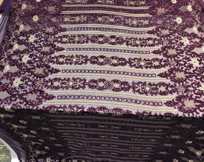 Purple Sequins 4 way stretch wedding prom fashion decorations dresses by the yard top shop tablecloths night gowns customs skirts runner