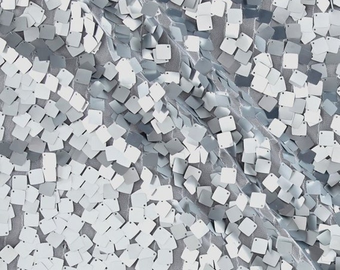 Square Dazzle & Mesh Sequin Silver Fabric by The Yard decorations wedding prom fashion dresses runners tablecloths