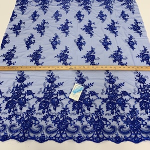 Bridal Fabric//Royal Blue// Mesh Lace Floral/Flowers Fabric Sold By The Yard// Embroidered French Sequins Lace// Prom Fabric, Dresses, Gowns