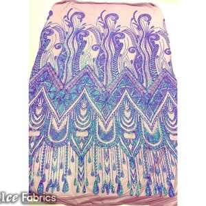 African Iridescent Purple 4 Way Stretch Sequin Fabric By The Yard | Mesh Sequin Fabric | Embroidered Lace Fabric