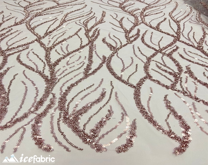 Rose Gold Handmade Heavy Beaded Fabric By The Yard | 52’’ Wide | Handmade Embroidery Beaded Lace Fabric with Sequin