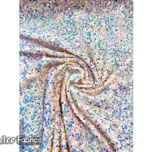 Tissu extensible velours rose poudré irisé à paillettes par mètre | Broderie de sequins complets sur tissu velours sur tissu spandex | Pour les robes de bal