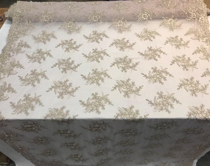 Taupe Floral top women fashion prom wedding dress fabric by the yard.embroidered Mesh lace for apparel,decorations,night gowns,tablecloths