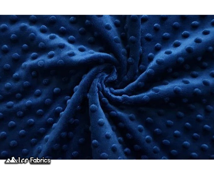 New Navy Blue Polka Dot Minky Fabric By The Yard | Wholesale Price Ultra Soft Fleece Fabric | 60” Wide