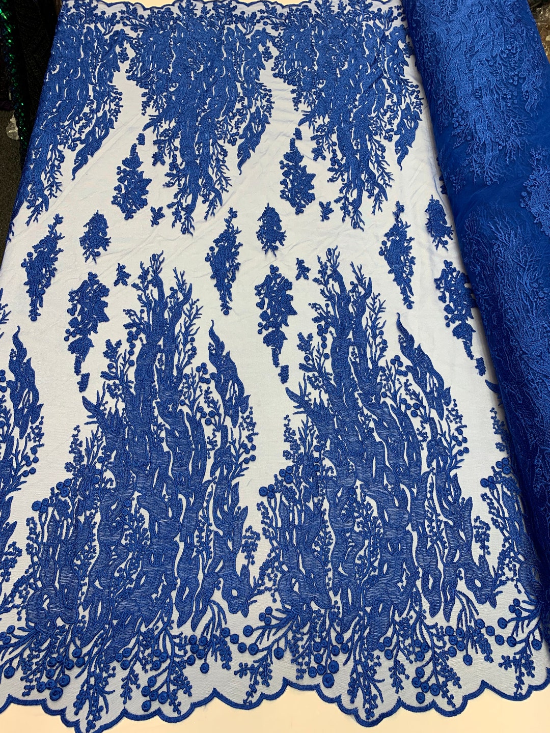 FIRE Design_ Royal Blue// Floral Handmade Mesh Lace Fabric by the Yard ...