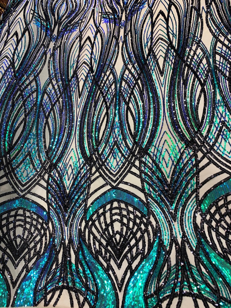 New Peacock_ STRETCH SEQUINS Fabric by the Yard_ Embroider 4 Etsy