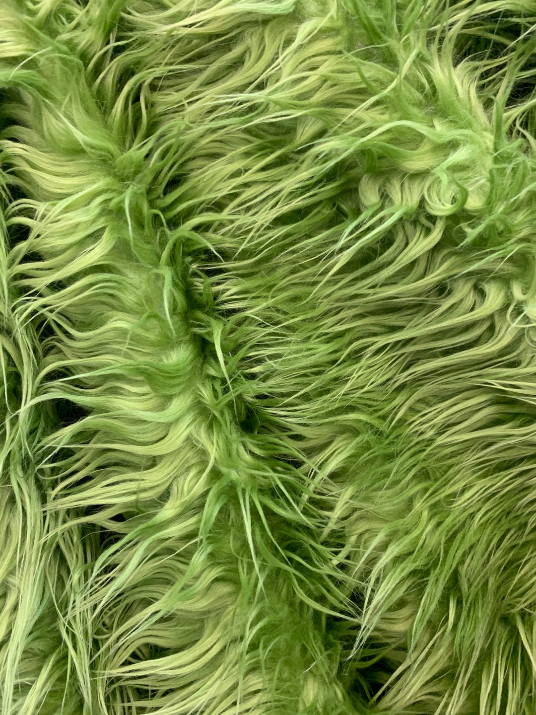 Lime Green Canadian Faux Fur Fabric by the Yard Mongolian Long Pile Fur