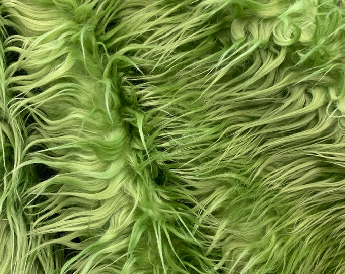 Lime Green- Canadian faux fur fabric By The Yard- Mongolian Long Pile Fur Fabric - Soft and Smooth for Crafts, Bed Spreads, Throw Blankets