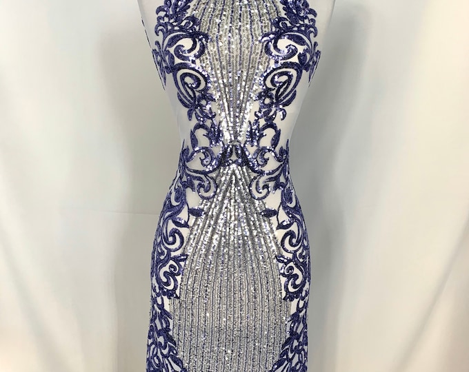 Lavender_ ELEGANT French Sequins Stretch Spandex Power Mesh Lace SEQUINS Fabric By The Yard//Floral 4 WAY Stretch Lace Fabric//Prom Gowns