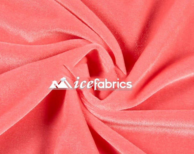 Smooth Coral 4 Way Stretch Velvet Fabric By The Yard | Polyester Spandex Fabric | for Dress, tablecloth, Drapery | VelvetFlex